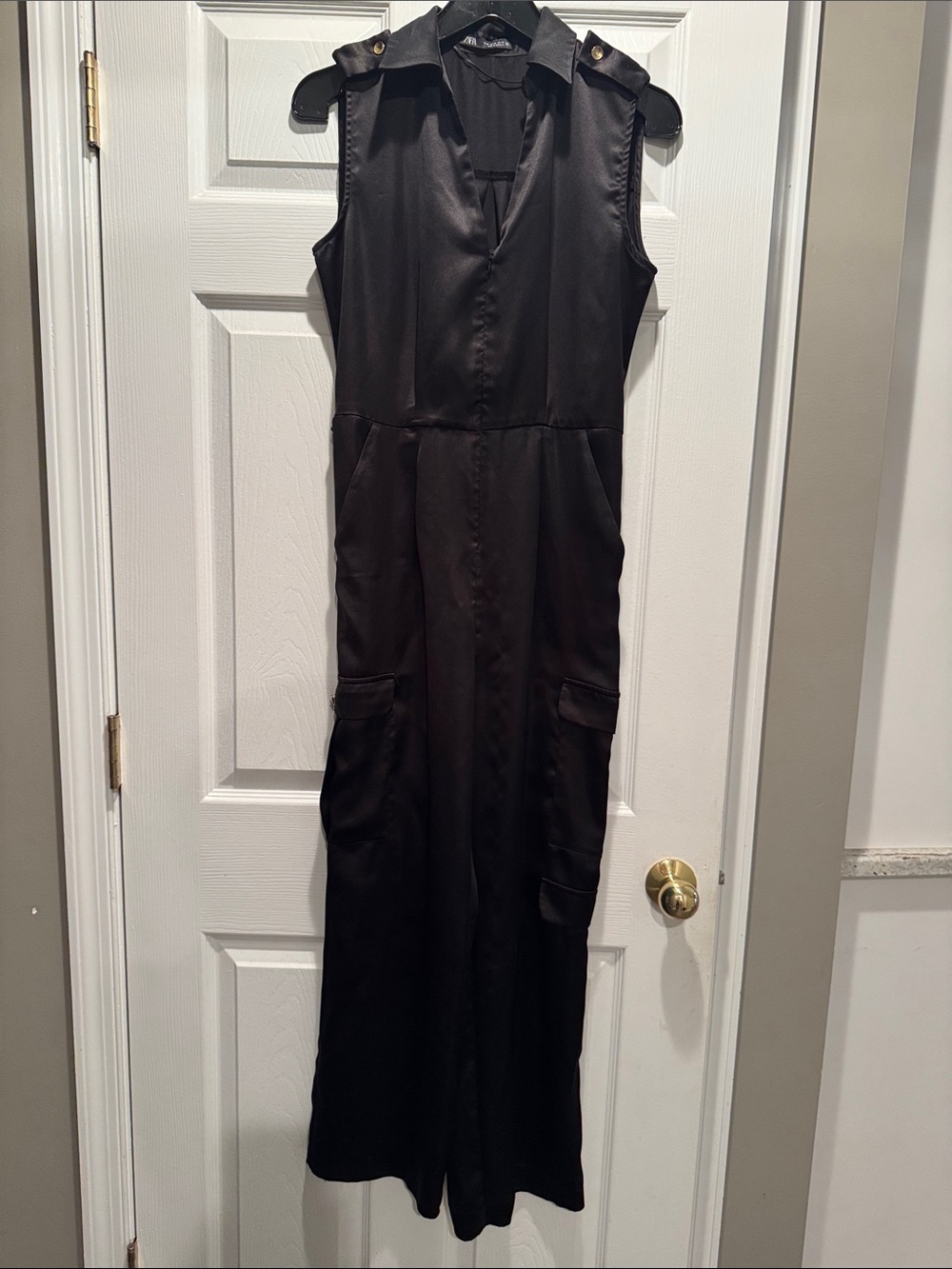 Zara Satin Effect Cargo Jumpsuit in black size xs (missing the belt) - Picture 3 of 12
